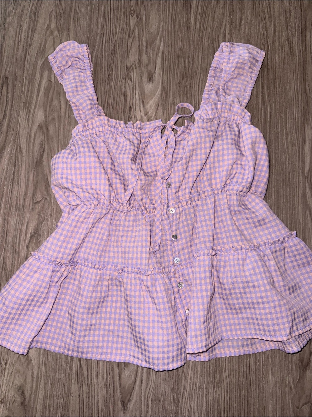 Rewind Lavender Gingham Ruffle Tank